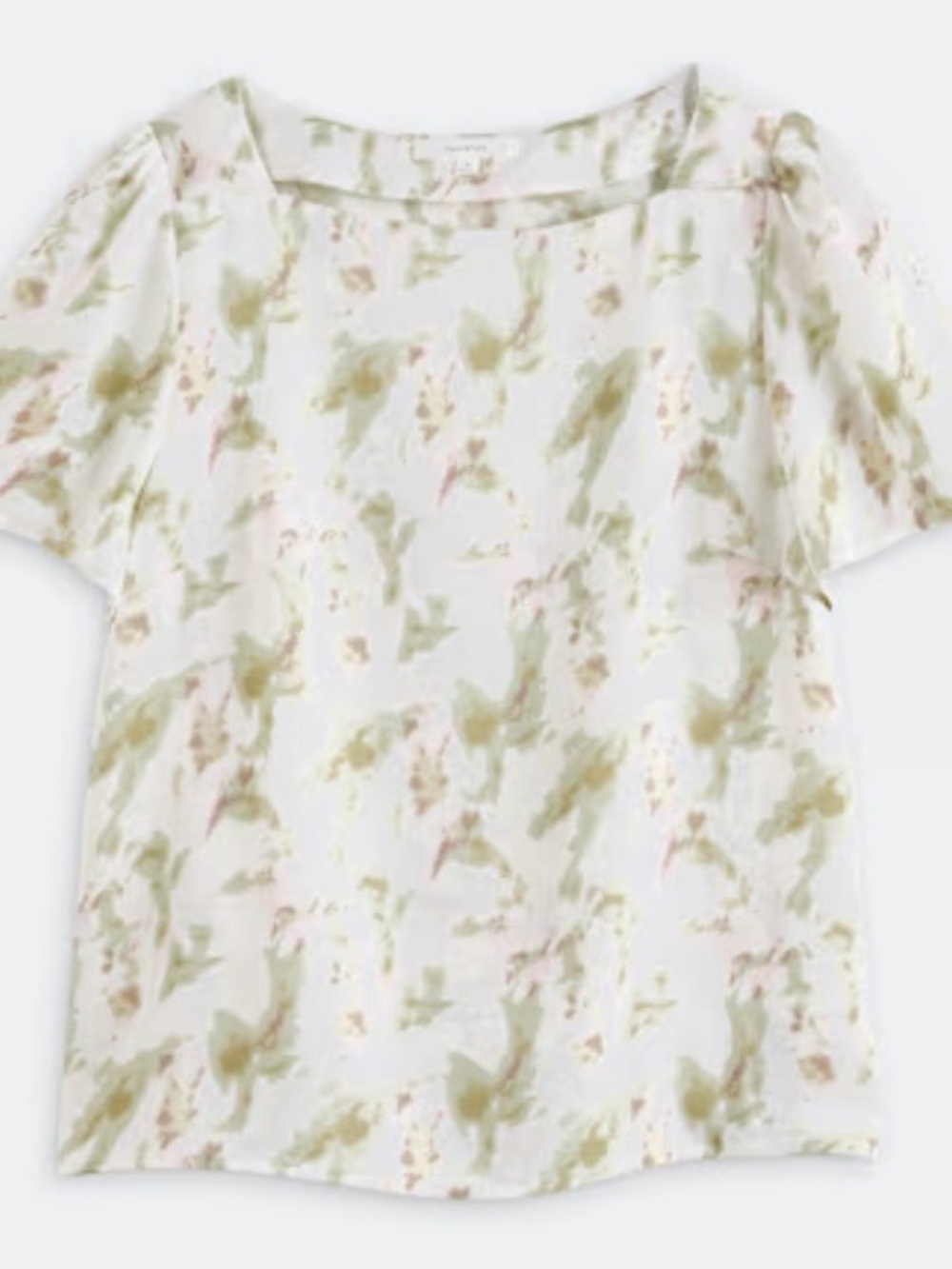 fun 2 fun White Floral Short Sleeve Blouse with Green Accents